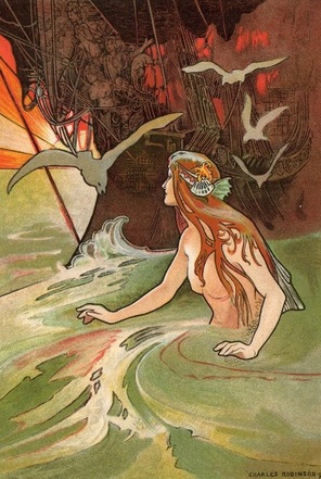 "The mermaid." Illustration by Charles Robinson. Published in Fairy Tales from Hans Christian Andersen by Hans Christian Andersen (1899), J.M. Dent & Sons