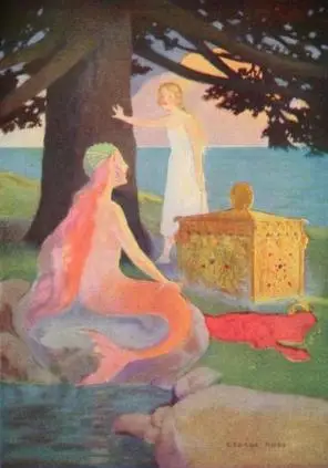 "A shine adorned with gold and precious stones appeared." Illustration by George W. Hood. Published in The Swedish Fairy Book by Klara Strobe (1921), Fredrick A. Stokes Company. 
