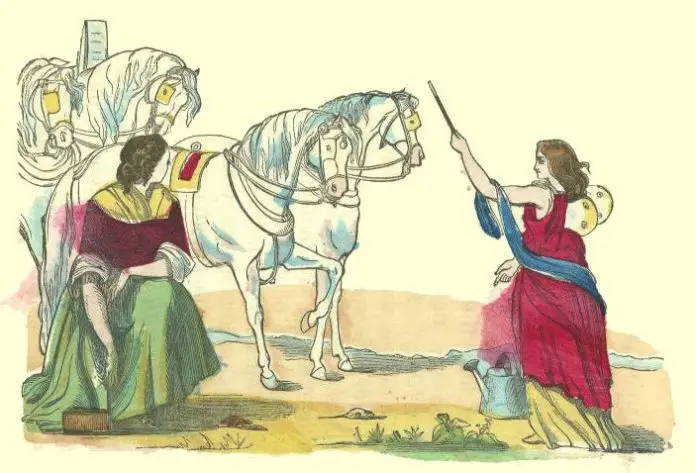 Cinderella and her four coachmen, formerly mice
