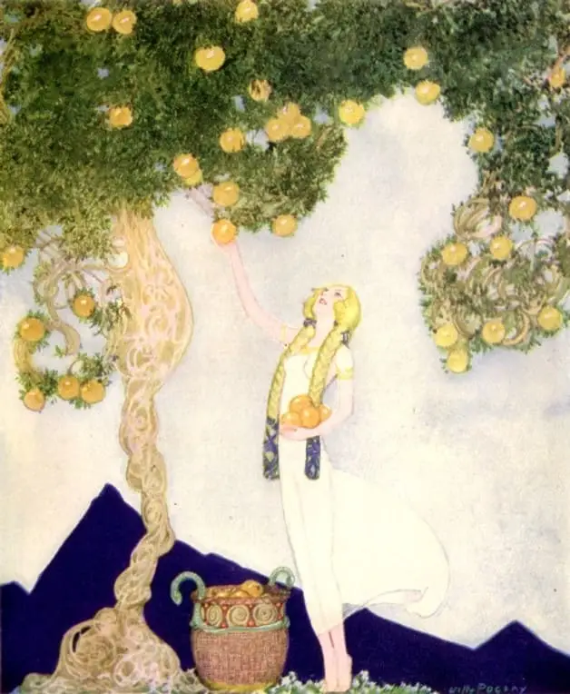 Image of Iduna tending the apples in the garden of Asgard by Willy Pogany for Nordic fairy tale collection Children of Odin