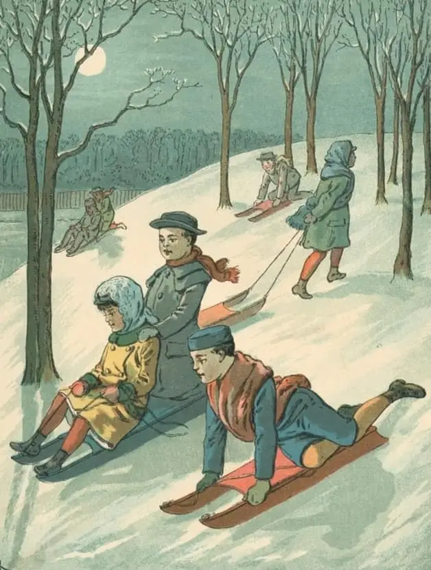 "Down they go, swift and slow." Illustration by Charles Kendrick, published in Around the House: Rhymes for Children by Edward Willett (1882), R. Worthington.