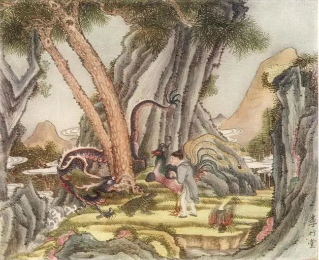 The turtle sits in the forest