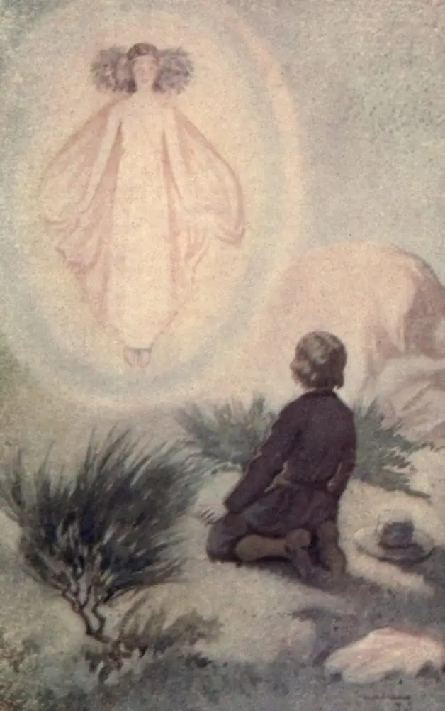 "She transformed herself into a lovely girl." Illustration by W. Matthews, published in Fairy Tales from Spain by Jose Munez Escomez (1913), J.M Dent and Sons.