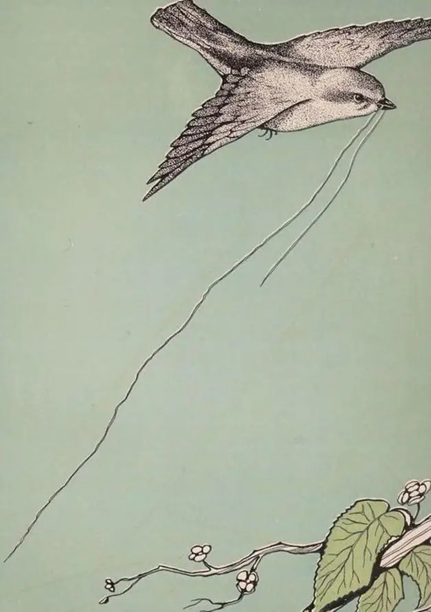 A sparrow flies back to his nest in this illustration by Leon Foster Jones